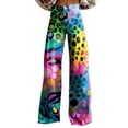 thumbnail image 2 of Blue Women's Casual Pants, 2025 New Summer Flower Wide Leg Pants Lightweight And Loose Casual Colorful Pants Imitation Jeans,Women's Casual Pants 4XL, 2 of 4