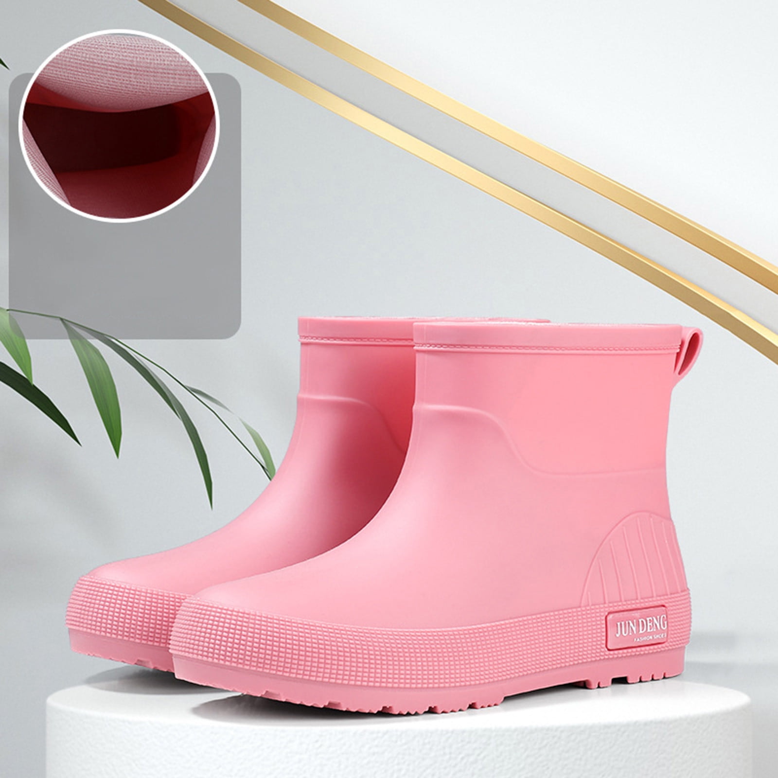 Taylonsss Women's Waterproof Rubber Rain Boots with Chunkys Heel for Fall and Winter Comfortable Height-Increasing Short Boots with Anti-Slip Sole for Outdoor Activities