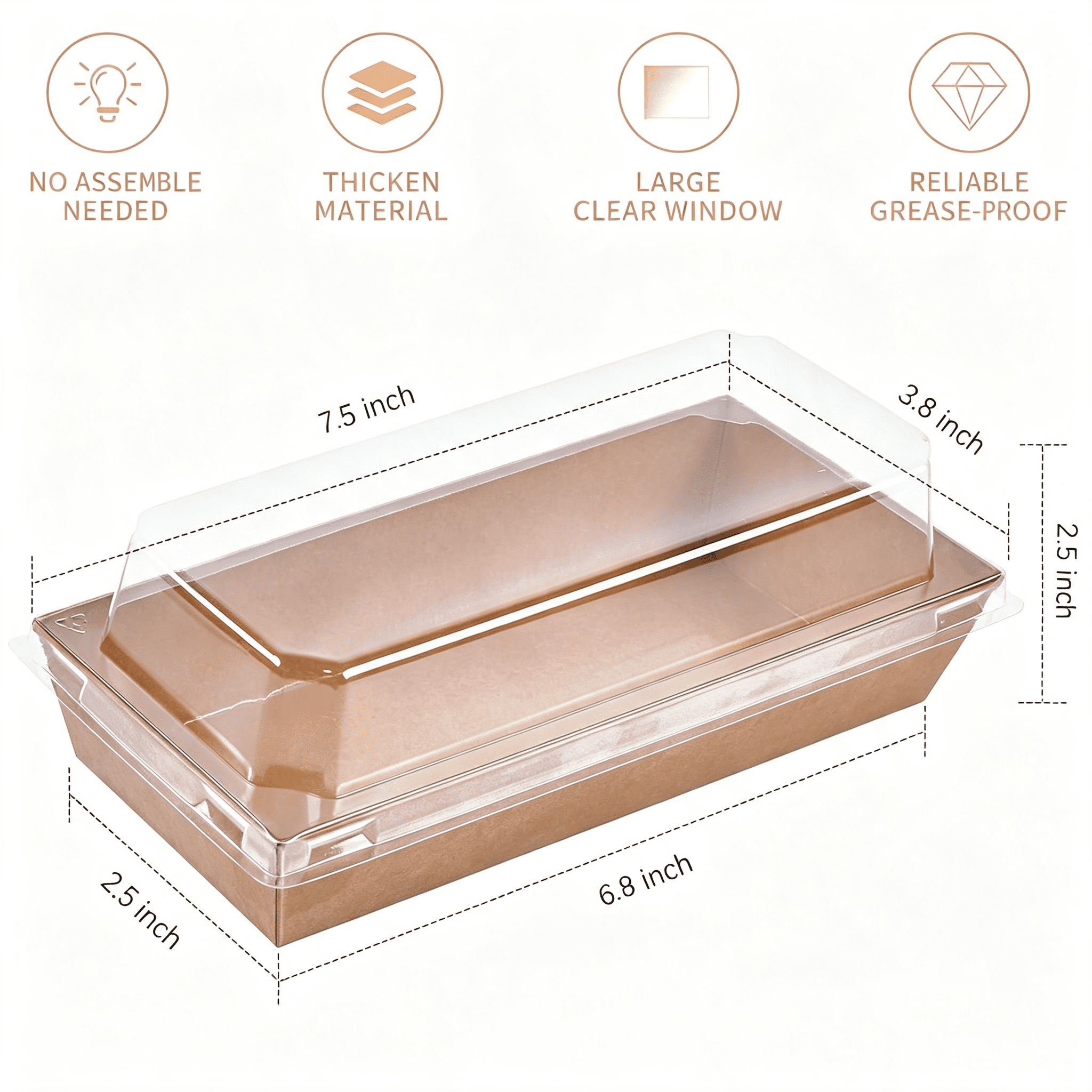 CCOCC Charcuterie Boxes with Clear Lids, 7.5X3.3 Inches, 50 Pack, Brown ...