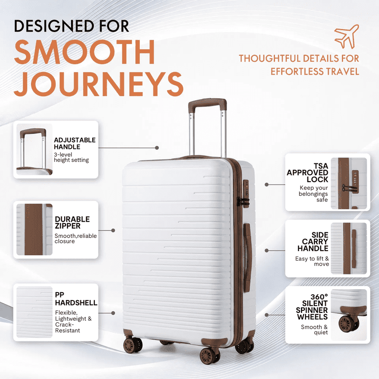 ASIWORD 3-Piece Hardshell Luggage Set, White photo 3