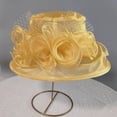 thumbnail image 4 of Women Organza Church Hat Floral Wide Brim Fascinator Derby Hat Wide Brim Sun Hats Wedding Tea Party Derby Occasions Gold Free Size, 4 of 6