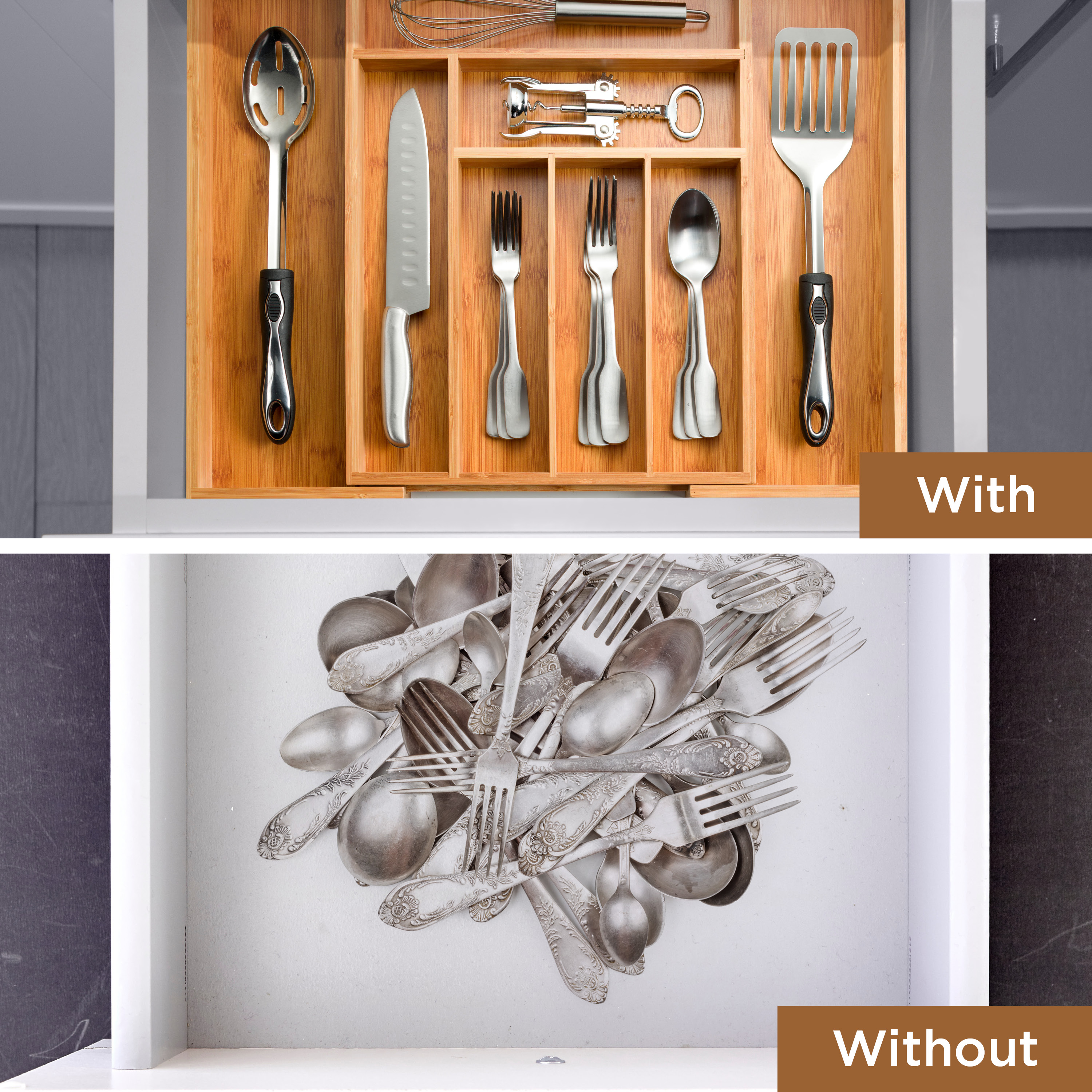 Expandable Kitchen Drawer Organizer - 8 Compartment Utensil Cutlery Tray - image 5 of 8