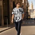thumbnail image 6 of Retro Geometric & Aztec Print Short Sleeve Button Down Shirt for Men, Vintage Cuban Collar Casual Top - Breathable Cotton Linen Blend Summer Beach Vacation Tee with Chest Pocket Gray XXXL, 6 of 9