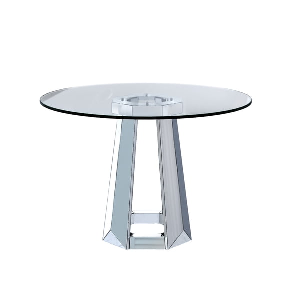 Youmumeub Modern Round Kitchen Table 47", Tempered Glass Top & Silver Base, Contemporary Dining Room Furniture, Sturdy 15mm Thick Glass, Easy Assembly