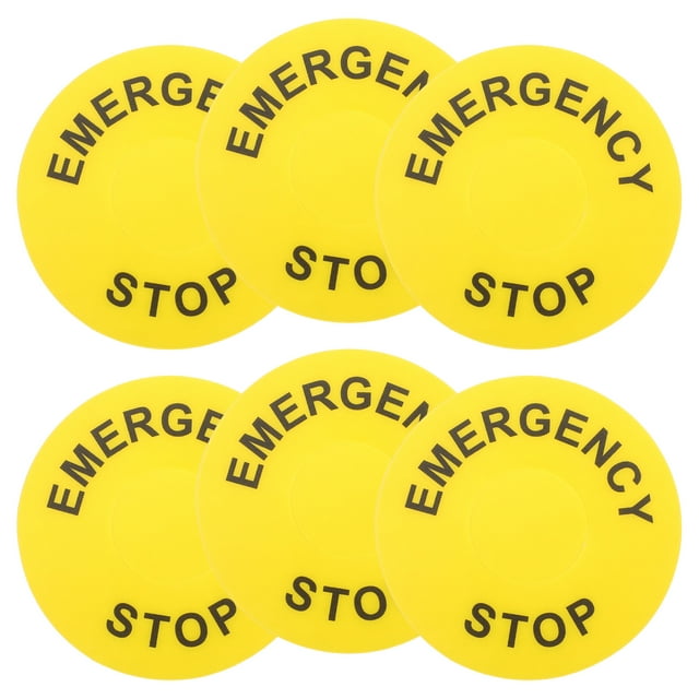 6pcs Emergency Stop Sticker Emergency Stop Warning Sign Equipment Emergency Stop Label Sticker Emergency Stop Button Cover Signs Decals Caution Warning Sign Yellow
