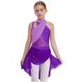 thumbnail image 3 of Oyolan Justaucorps-Robe Sans Manches à Col Licou pour Filles, Superposition en Maille, Dos à Bretelles, Ballet Lyrique, Tenue de Danse, Violet 6, 3 of 5