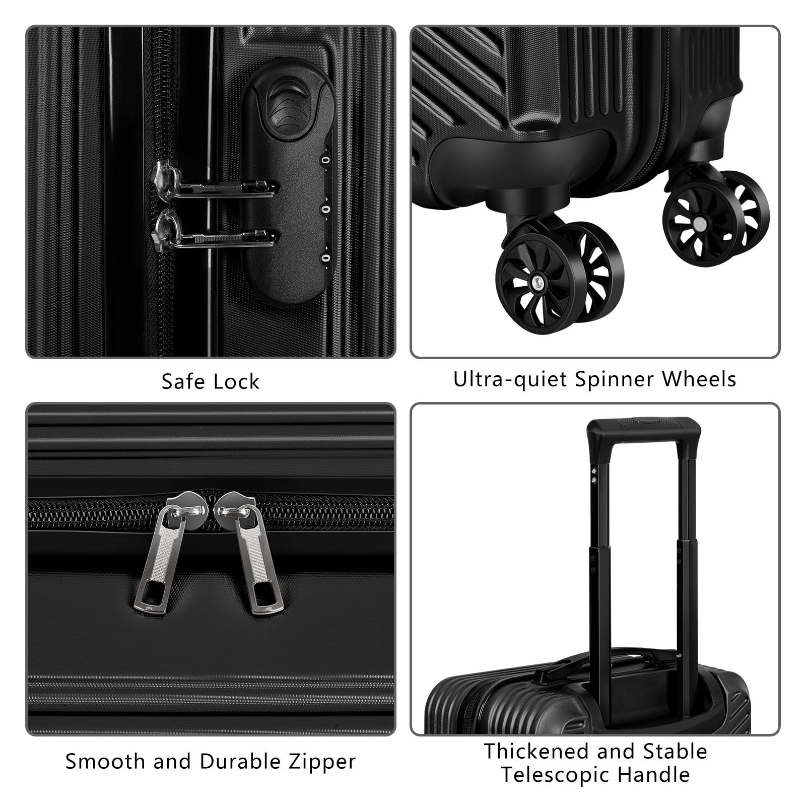 Twill Stripe Luggage Travel Sliding Wheels 20" Black