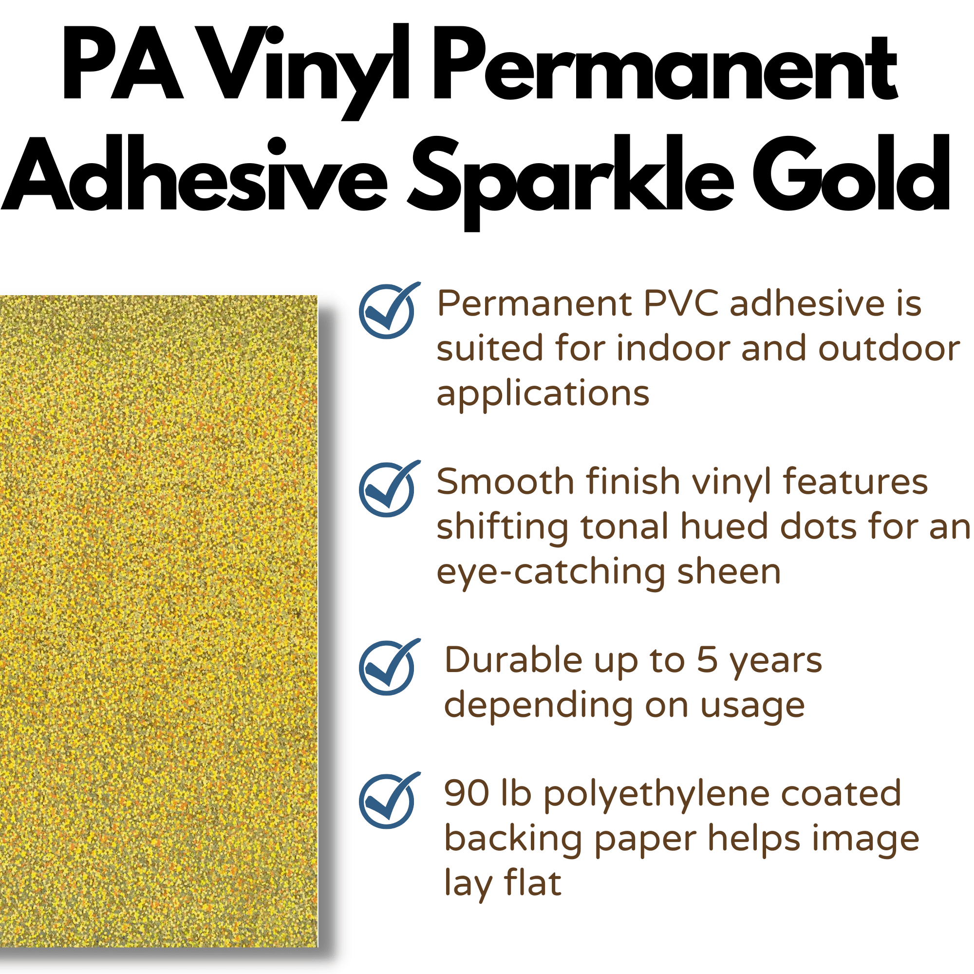 PA Vinyl Sheets 12 piece, Gold Sparkle, Permanent, Adhesive, Glossy & Waterproof, 12" x 12" Sheets for Cricut, Silhouette, Cameo, Craft Cutters, Printers, Crafts and Decals