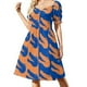 thumbnail image 1 of Vestido playero de manga corta con estampado de caimán naranja y azul para mujer, 1 of 8