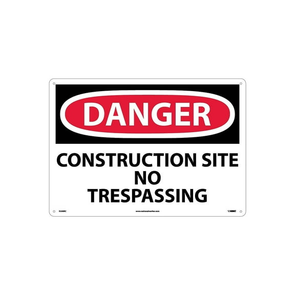 National Marker Danger Signs; Construction Site No Trespassing 14X20 Rigid Plastic D248RC