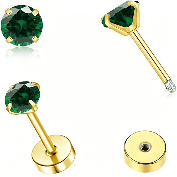 DESIGNICE Tiny Cz Screw Flat Back Stud Earrings for Women Men,Hypoallergenic Small Flat Back Stud for Helix Cartilage Tragus Earlobe Piercing Jewelry