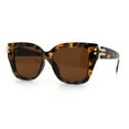 thumbnail image 4 of Womens Retro Metal Hinge Thick Horn Rim Rectangular Fashion Sunglasses Tortoise - Brown, 4 of 8