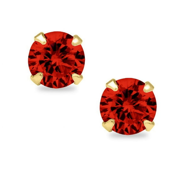 Precious Stars 14K Yellow Gold Round-cut 6mm CZ January Birthstone Earring Safety Screwback Studs