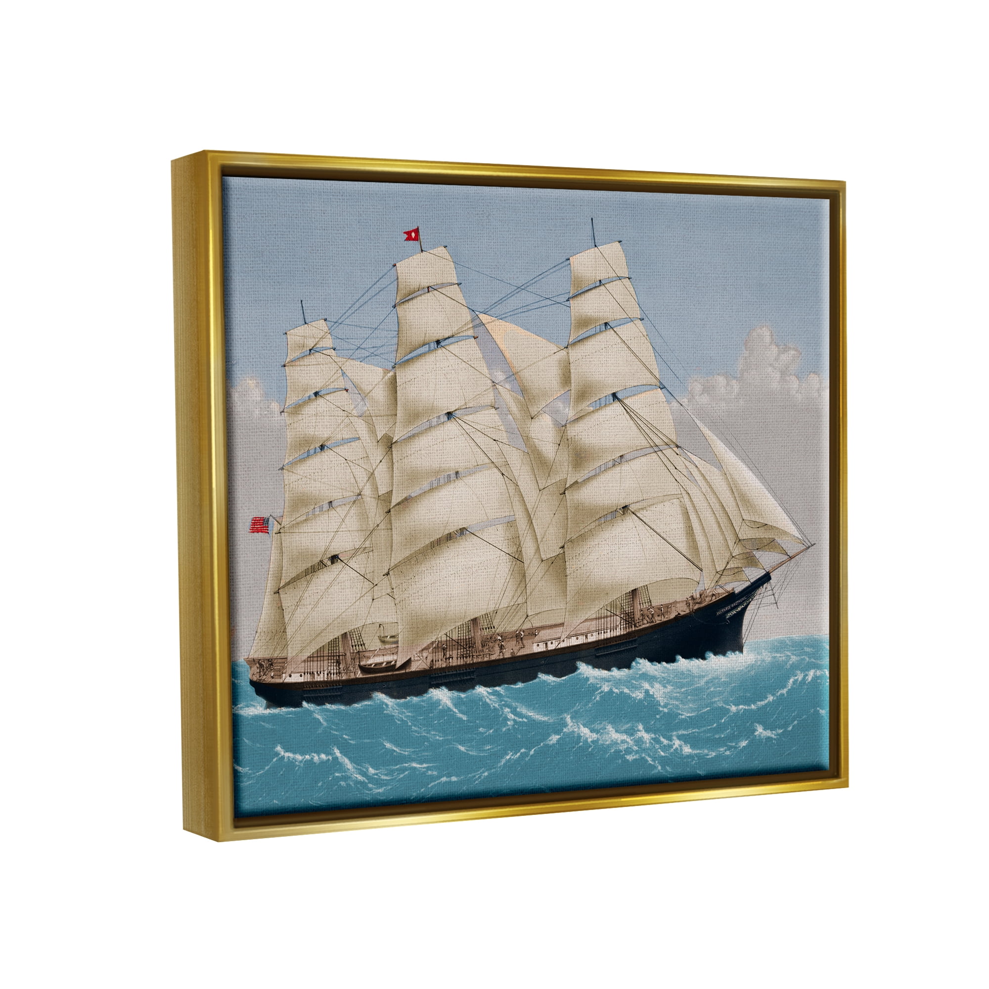 Stupell Industries Nautical Ship Sailing Transportation Painting Gold Floater Framed Art Print Wall Art, 31 x 25