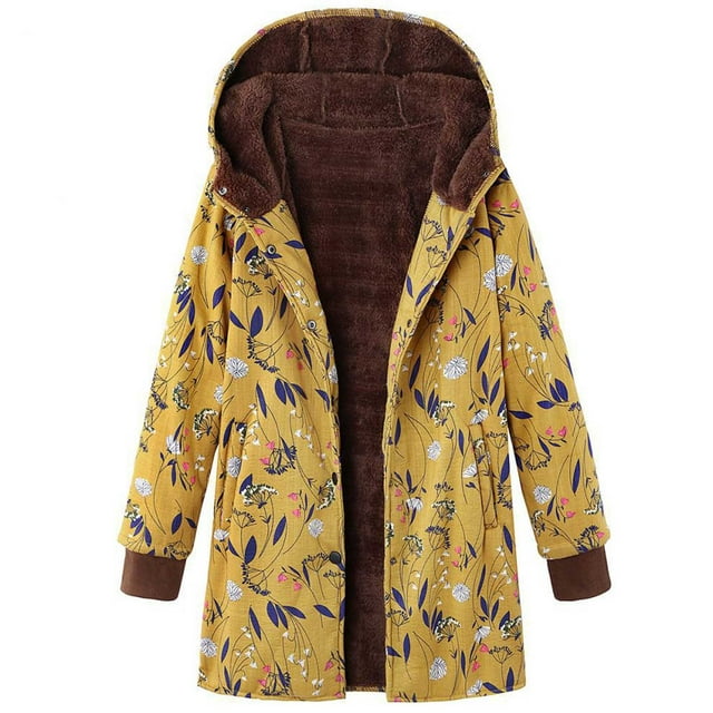 Aqestyerly Vestes pour Femmes Veste à Capuche à Manches Longues en Peluche Imprimée à Simple Boutonnage, Coton