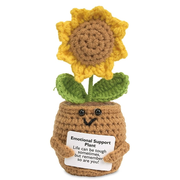 Current Knitted Emotional Support Sunflower - Decorative Gifts, Thinking of You, Desk and Office, 5 1/2"