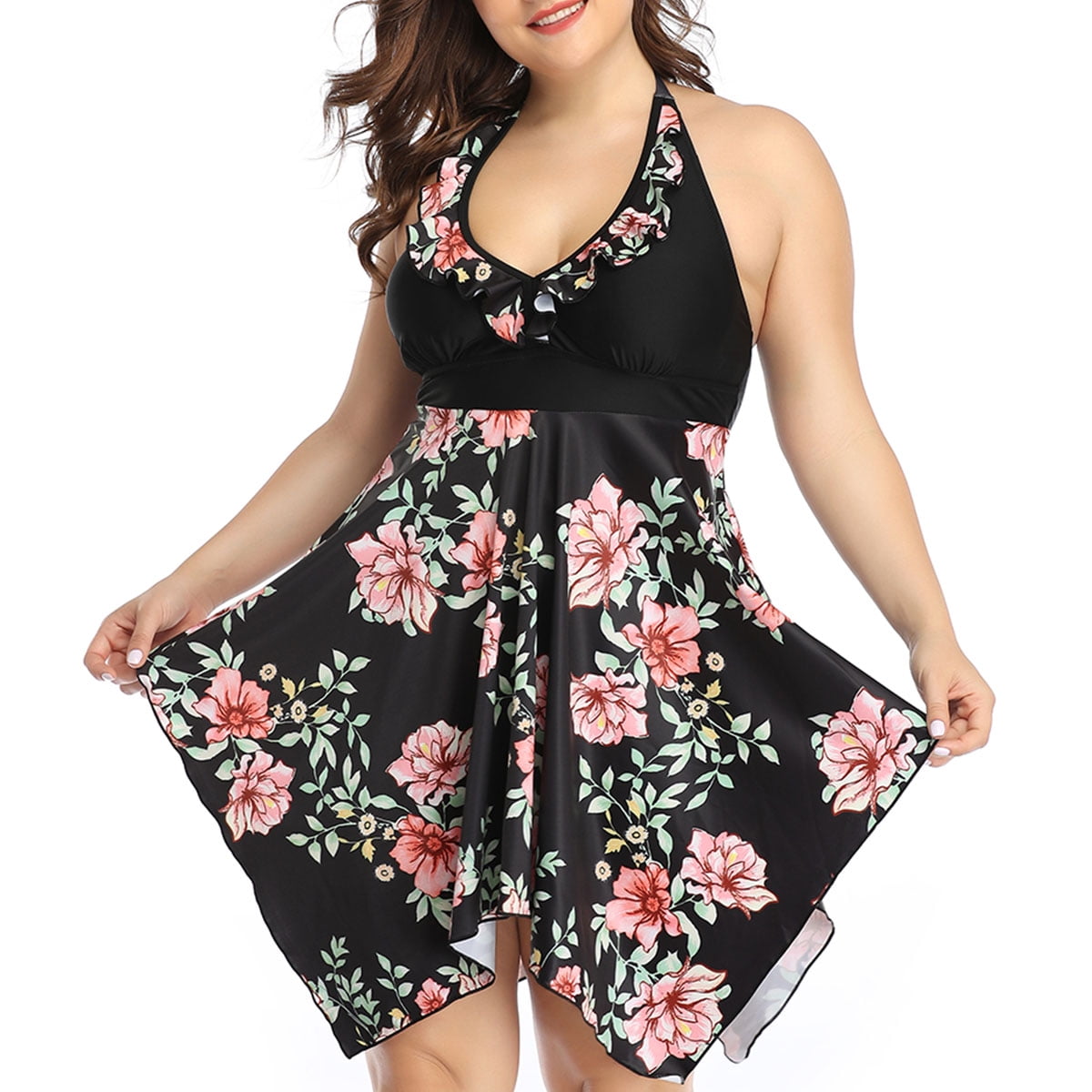 Women's Two Piece Swimsuit Plus Size Swimdress Bathing Suit Floral