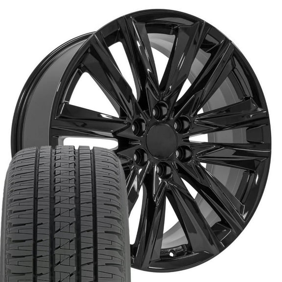 OE Wheels CA91 22 Inch Rims and Tires Fit Escalade Sport Style 6x139.7 22x9 Gloss Black - Hollander 4869 - Dueler H/L Alenza 285/45-22 (Set of 4)