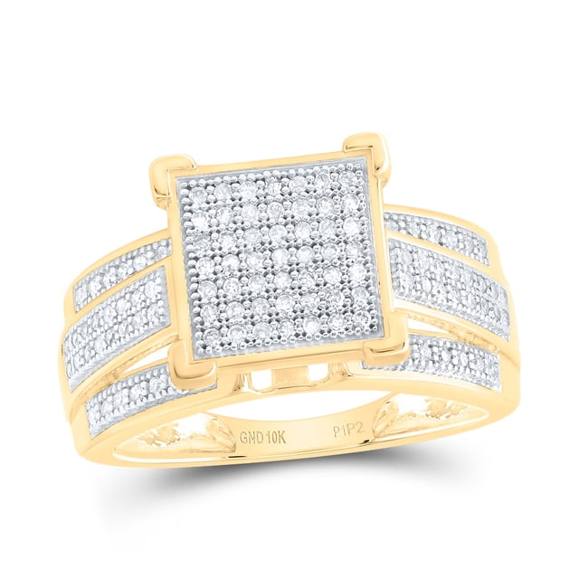 Bague Carrée en Or Jaune 10kt pour Femmes avec Diamants Ronds 1/3 Cttw