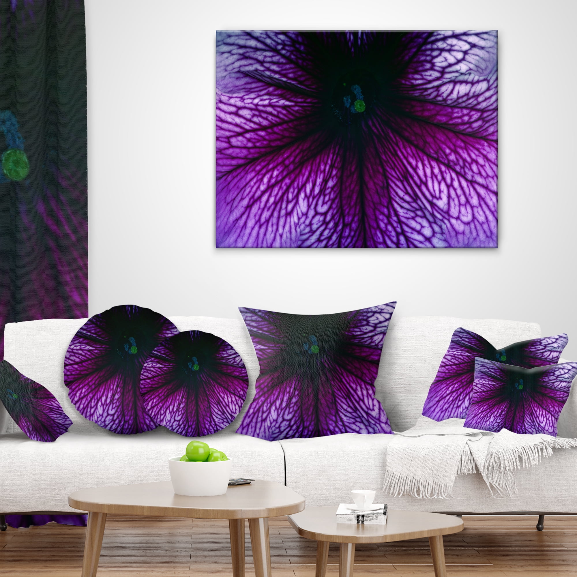 Designart Abstract Purple Floral Design - Floral Throw Pillow - 18x18