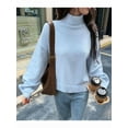 thumbnail image 2 of Women Turtle-Neck Sweater Chunky Long Sleeve Knitted Pullover High Low Hem Trendy Fall Winter Top Light Blue S, 2 of 6