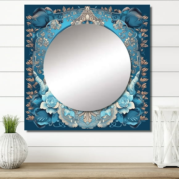 Designart "Sacred Goddess Yogini In Sacred Blue" Yoga Square Mirror For Wall Decor - Large Blue Square Mirror Printed Wall Decor - Traditional Square Living Room Mirror