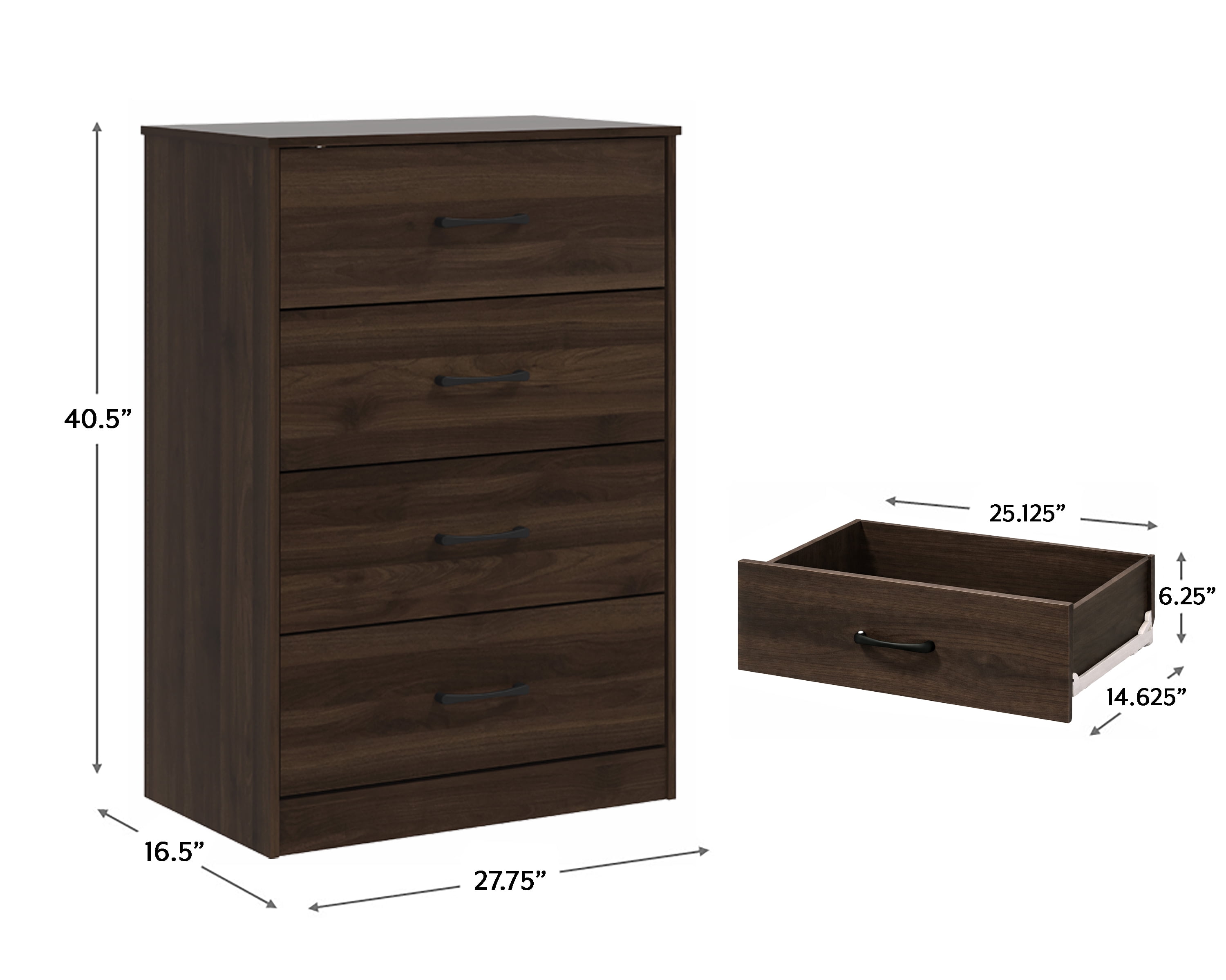 Mainstays Ardent 4 Drawer Dresser, Dark Walnut
