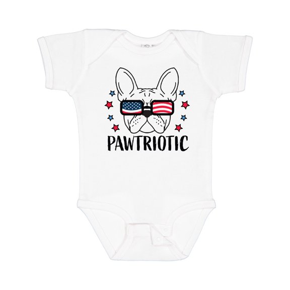 Inktastic Pawtriotic with French Bulldog  in American Flag Sunglasses Boys or Girls Baby Bodysuit
