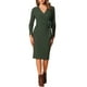 thumbnail image 1 of Vestido midi casual de manga larga con cuello en V y lazo en la cintura para mujer Inspire Chic, color verde, 1 of 5