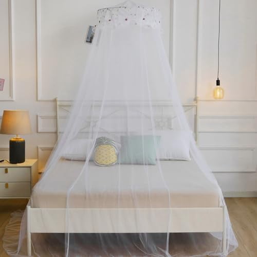 Mosquito Net Bed Canopy for Girls,King Canopy Bed Curtains Queen Size from Ceiling,Dome Mosquito Netting Bed Tent Twin Girls Canopy Bed Decor for Baby Crib,Kid Bed and Adult Beds (White Dome1)