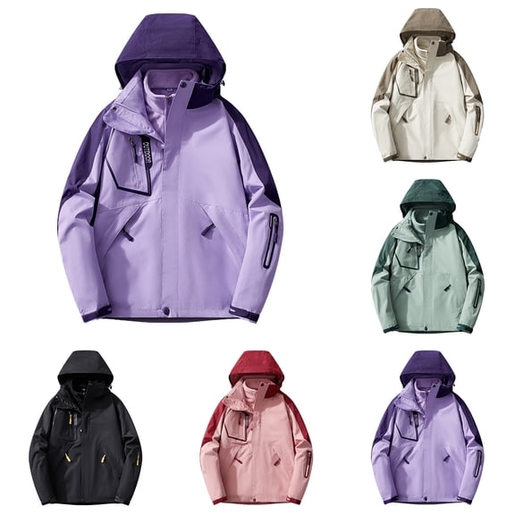 Danhjin Women's Fleece Lined Raincoat Waterproof Rain Jackets Windbreak Hiking Warm Coat Fall Winter Casual Camping Traveling Hooded Double Zipper Long Sleeve Outdoor Fashion Outfits