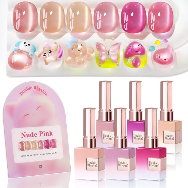 Set de esmaltes de uñas en gel Double Rhythm Cat Eye, 15 ml x 6 unidades, color rosa