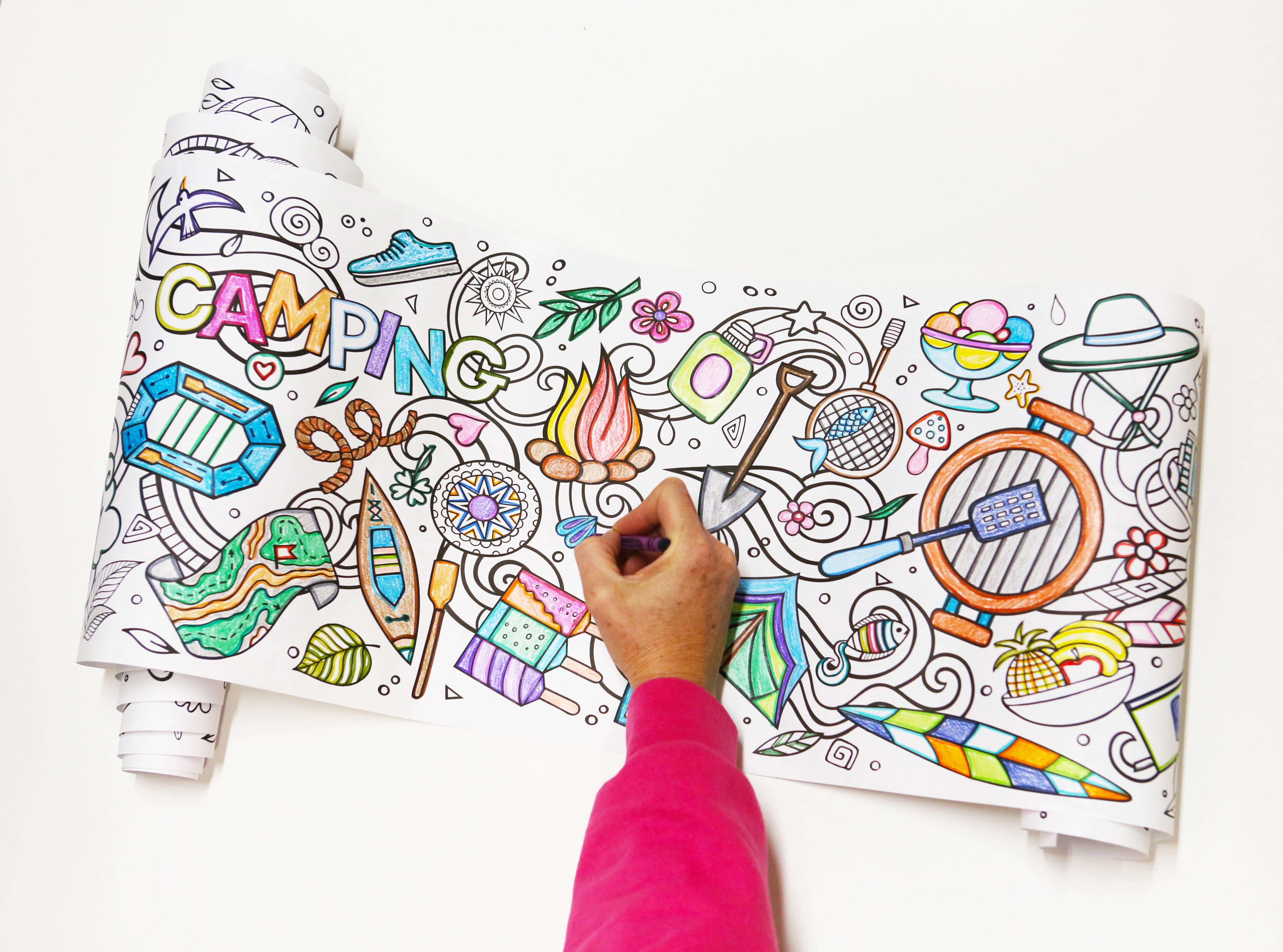Coloring Paper Roll - 18-Foot Drawing Paper Roll for Kids and Adults, Use in Kids' Easel or as Giant Coloring Poster, Large Sheet with Durable Paper, Perfect for Parties, Classrooms & Work (Summer)