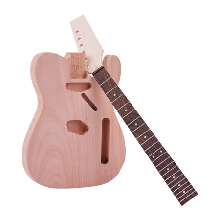 Muslady DIY Unfinished Electric Guitar Kit TL Tele Style Mahogany Body Maple Wood Neck Rosewood