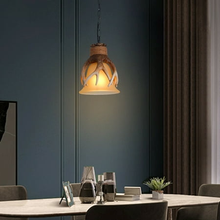 

Fichiouy Retro Antler Chandelier Deer Horn Resin Pendant Lamp Fixture with Lampshade for Kitchen Dining Room E27