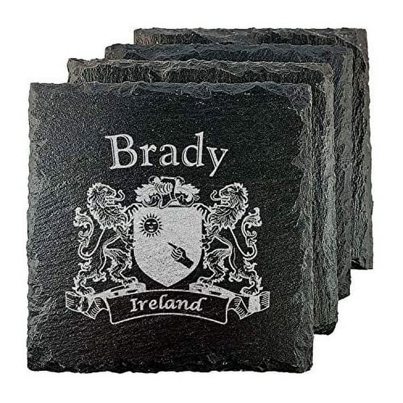 Brady Irish Coat of Arms Slate Coasters - Set of 4