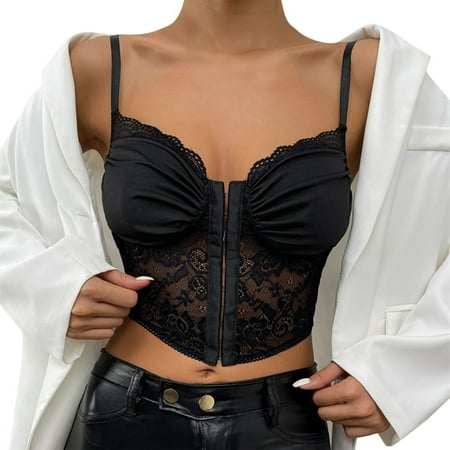 

B91xZ Dressy Tops For Women Women s Shaping Floral Lace Boned Bustier Lace Crinkle Pattern Camisole Black S