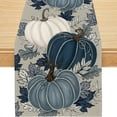 thumbnail image 2 of YIBAGA Fall Table Runner, Blue Vintage Pumpkin Maple Leaf Fall Thanksgiving Tableware Home Indoor Decor, 13x72 inch, Polyester, 2 of 7