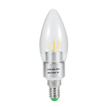 

Cccanaooolceie E14 3W 85-265V COB LED Filament Candle Bulb Energy Light Lamp #7 Silver Tip Tail Warm White