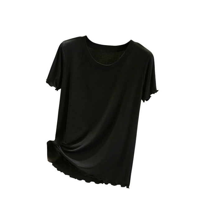 Posijego T-Shirts de Sommeil Ultra Doux pour Femmes, Manches Courtes, Col Ras du Cou, Hauts de Pyjama, T-Shirts Basiques de Couleur Unie