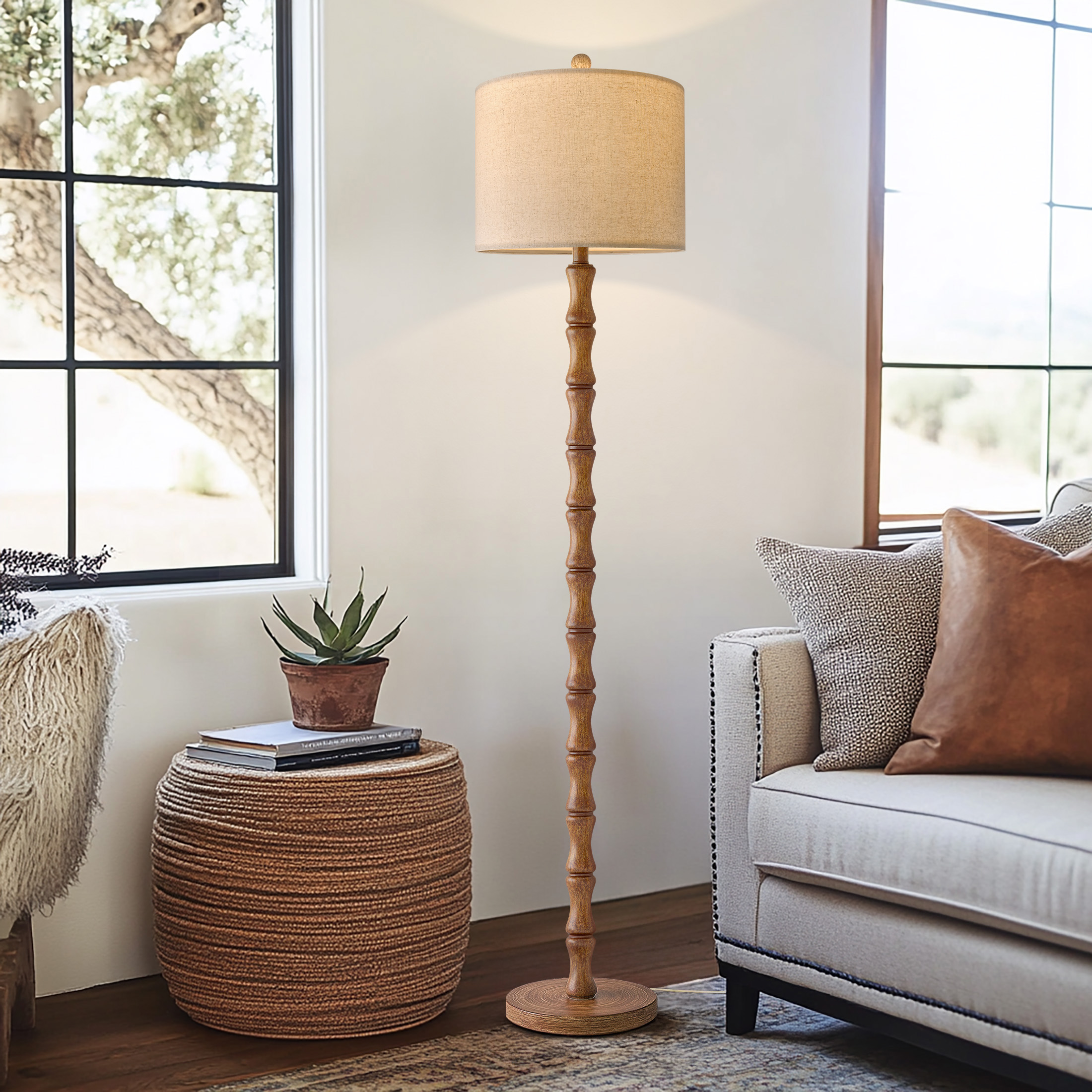 Oneach 62" Farmhouse Floor Lamp, Wood Grain Brown photo 7