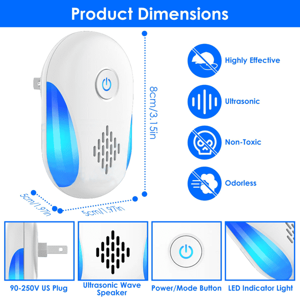 imerelez 6 Pack Ultrasonic Pest Repeller, Operation Pest Wide Coverage Dual-Frequency Pest Control for Home Apartment Hotel Office Kitchen
