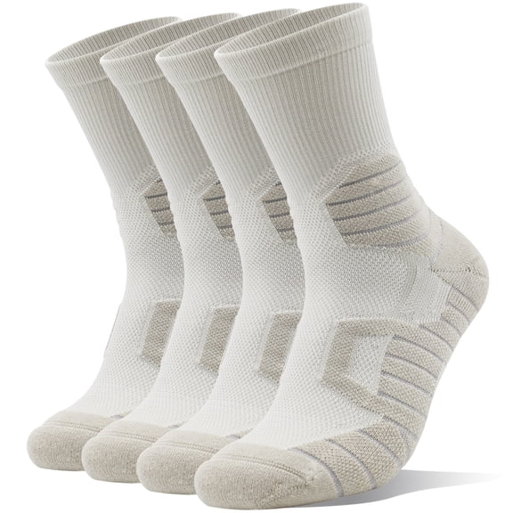 LWFBDTK Crew Athletic Socks, 4-Pairs, Moisture-Wicking Cushioned Sport Socks, Size L (9-12.5), Gray