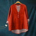 thumbnail image 2 of Jxximdong Button Down Shirts for Women, Plain Linen Shirts V Neck Cloths Long Sleeve Pockets Tshirt Trendy Casual Blouse Tops, Red Women's Blouses, 2 of 4