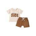 thumbnail image 2 of Toddler Boys Summer Outfits Fuzzy Letter Embroidered Short Sleeve T-Shirts Tops Elastic Waist Shorts 2Pcs Clothes Set, 2 of 10
