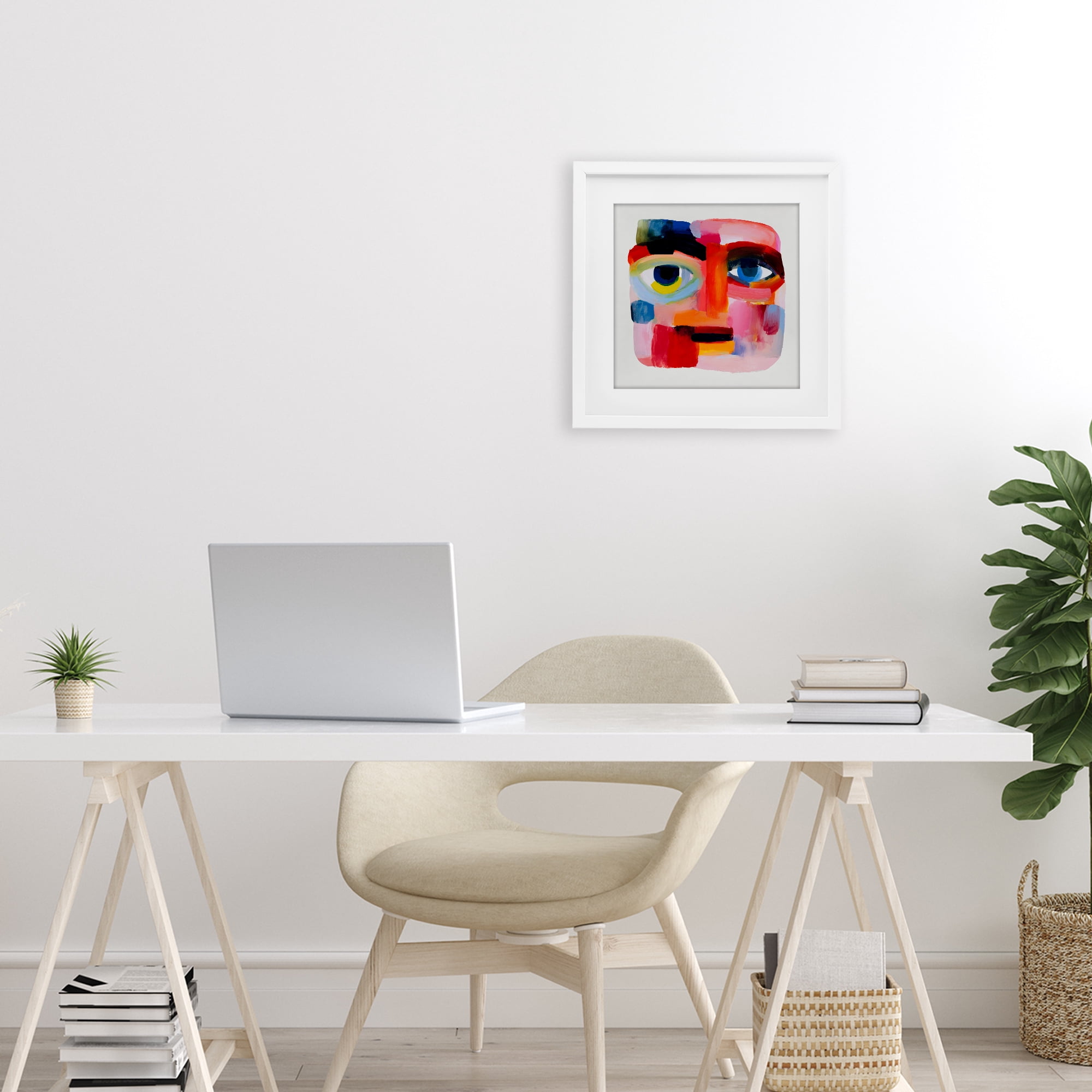 Stupell Industries Cubist Gaze in Vivids White Framed Print Under Glass, design by Chromatic Storm Studio