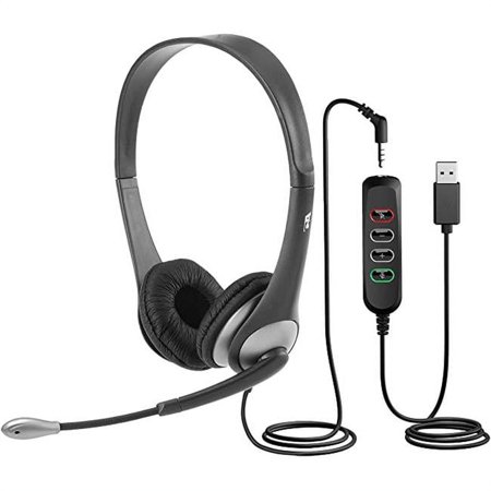 UPC: 0646422301808 | Cyber Acoustics Stereo 3.5mm and USB Controller Headset AC-204USB