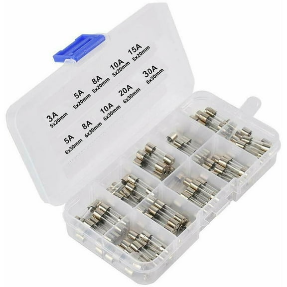 JacobsParts 75pcs Fast Blow Glass Fuse Kit 5x20mm 250V 3A, 5A, 8A, 10A, 15A. 6x30mm 250V 5A, 8A, 10A, 20A, 30A