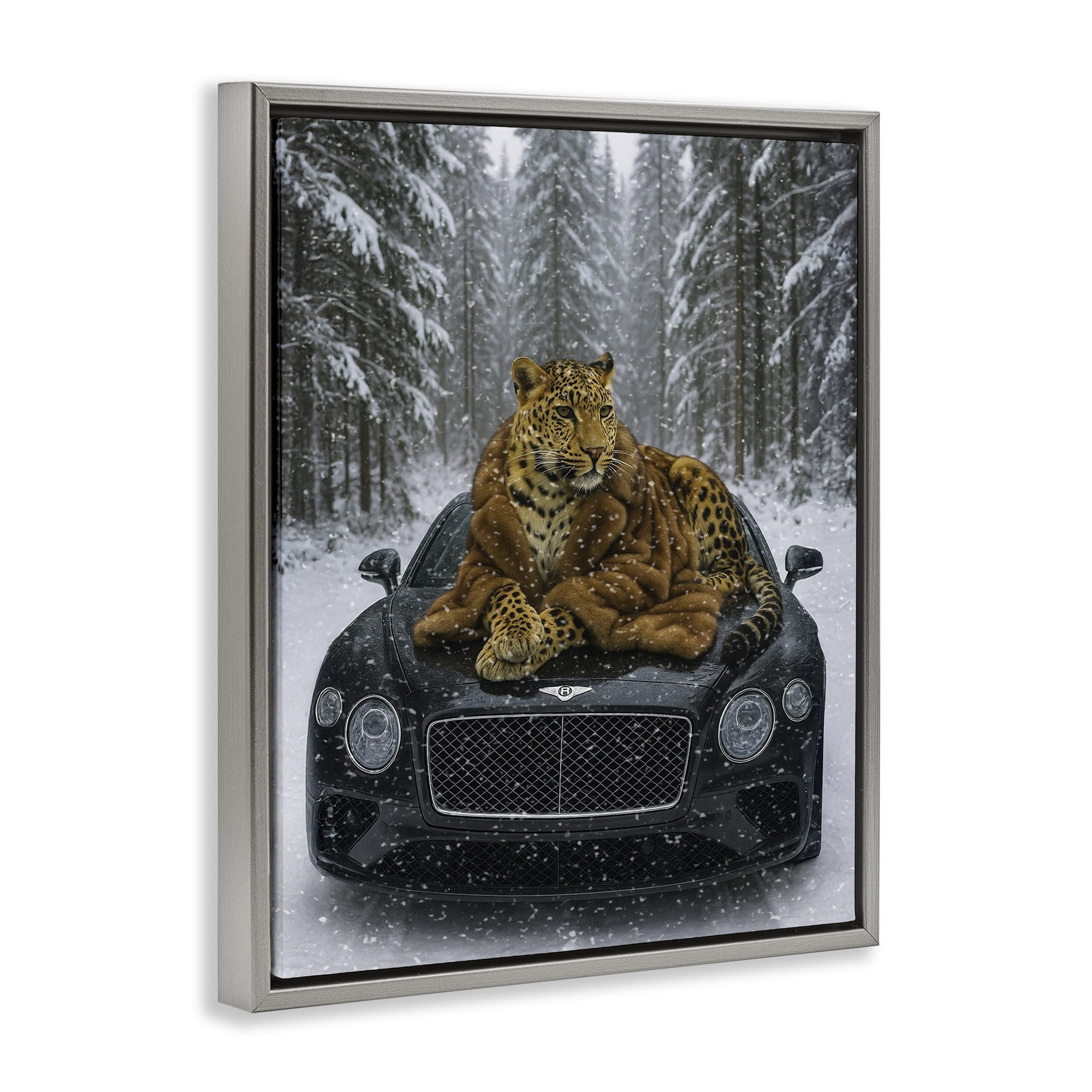 Stupell Industries Luxurious Leopard Winter Woods Gray Framed Floater Canvas Wall Art, design by Grotto Studios