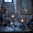 thumbnail image 4 of Halloween Candle Holders Set of 2 Black Metal Gothic Candlestand, Arachnid Web Style with Curved Branch Details, Tabletop Centerpiece for Ghost House Party Home Decor Display, 4 of 7